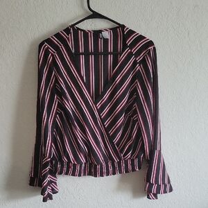 Striped V-Neck Wrap Top